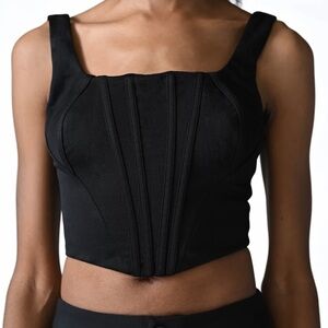 Black Structured Corset Crop Top (L, Black)